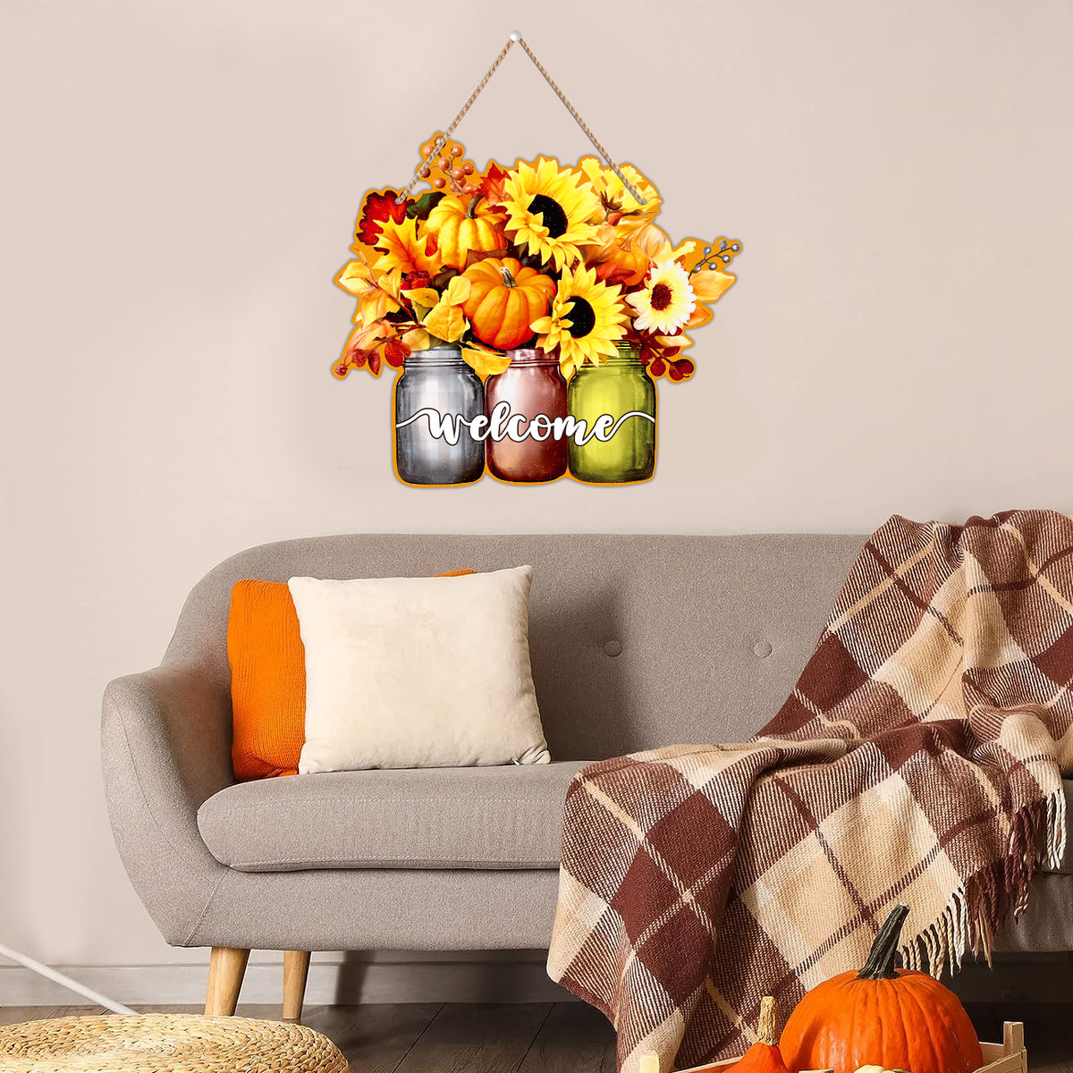 Autumn Fall Welcome Sign Wreath for Front Door Decorations B680065