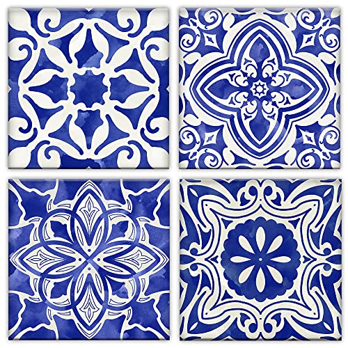 Blue Mosaic 4 Panels Canvas Paintings (12" x 12") E564717