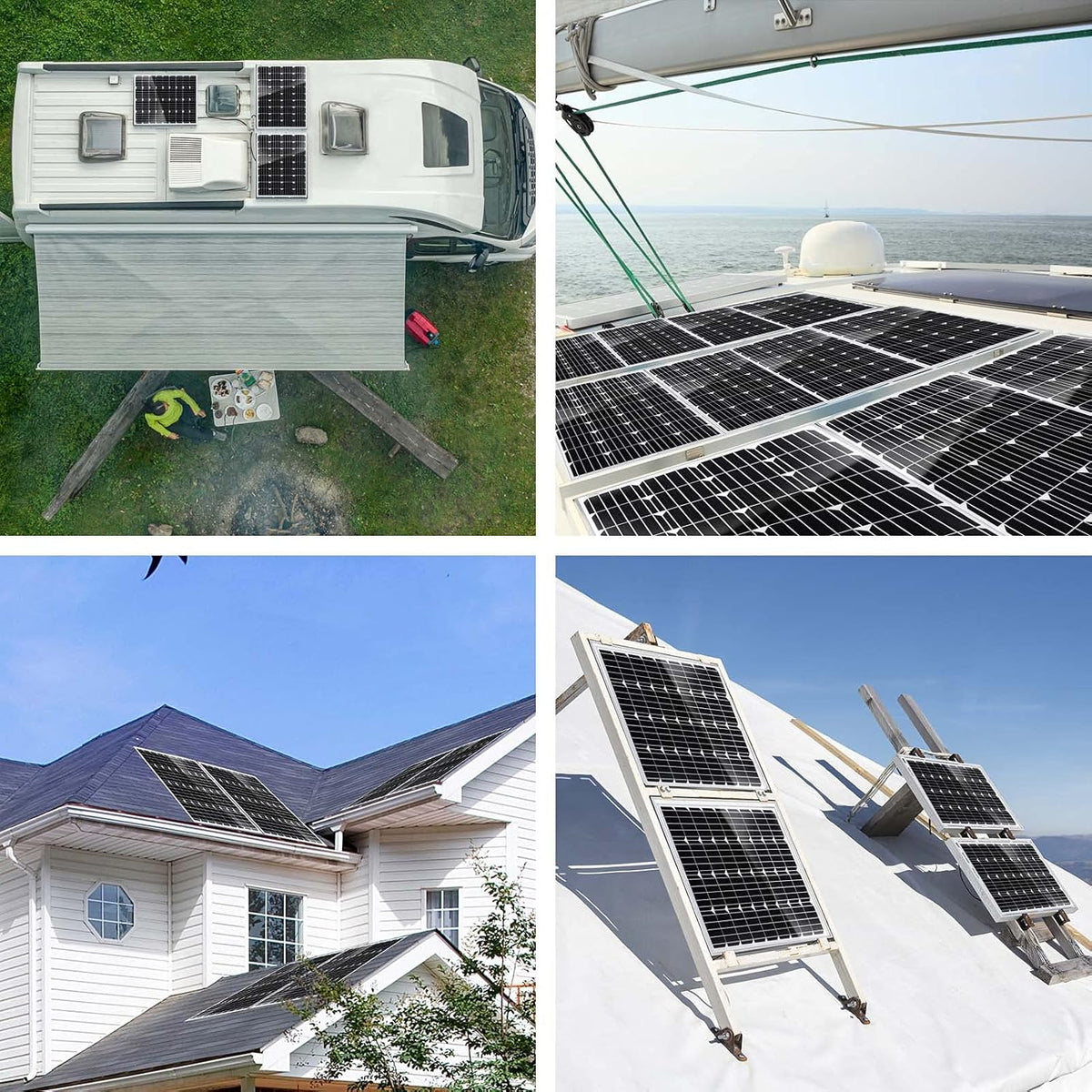 2 Pcs 100 Watt 12 Volt Monocrystalline Solar Panels Kit with 30A 12V/24V PWM Charge Controller H23756