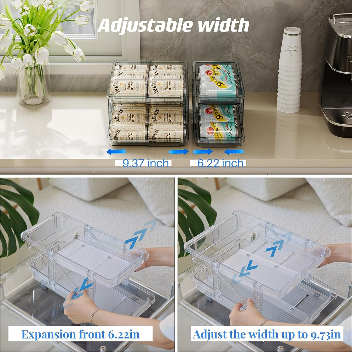 2 Pcs Clear Plastic Beverage Soda Can Organizer for Refrigerator G94856
