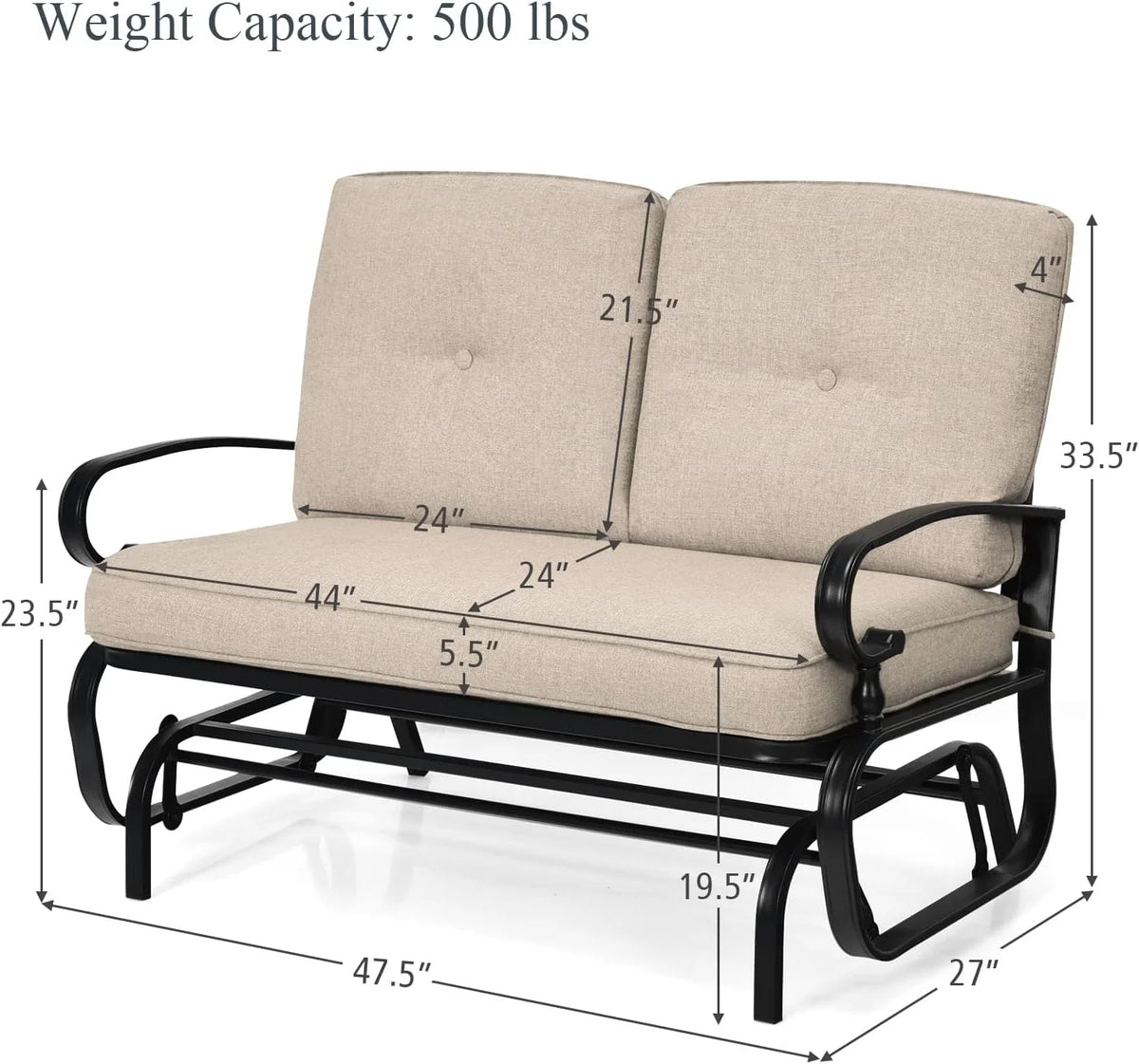 Beige Outdoor Glider Bench with Cushions Y95009