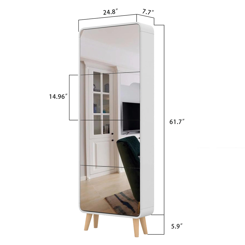 White 4 Flip Drawers Wood Shoe Cabinet with Mirror E7131