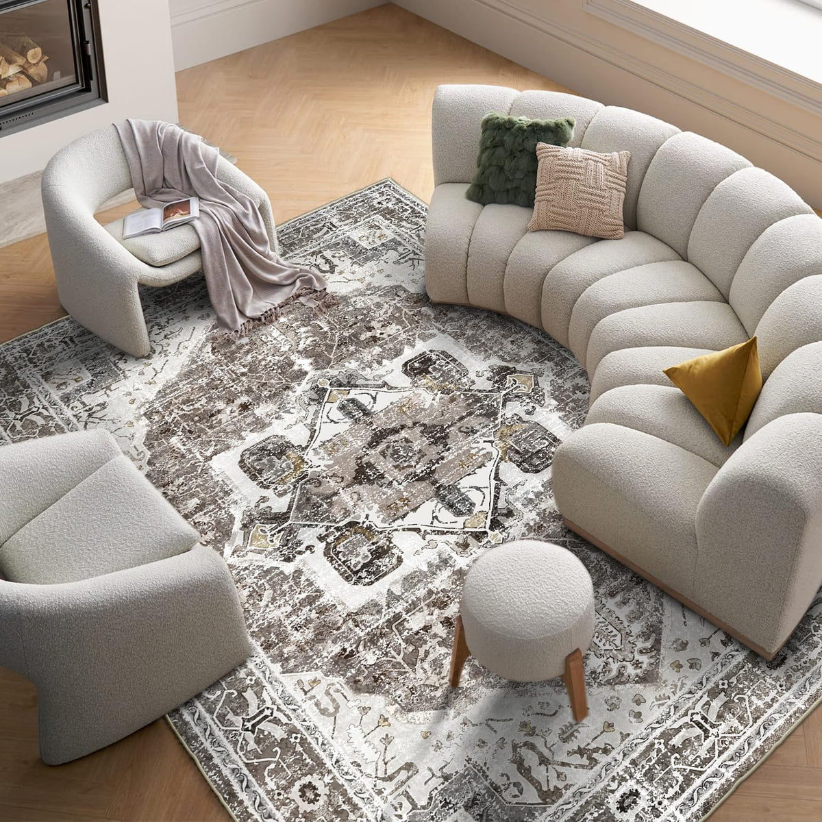 Machine Washable 5x7 Non-Slip Low Pile Area Rug R60489