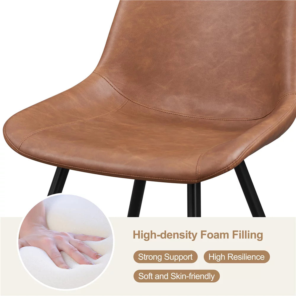 Brown Faux Leather Dining Chairs with Metal Legs A3509