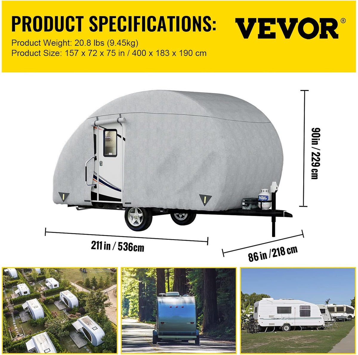 16' - 18' Waterproof Non-Woven Teardrop Trailer Cover T406