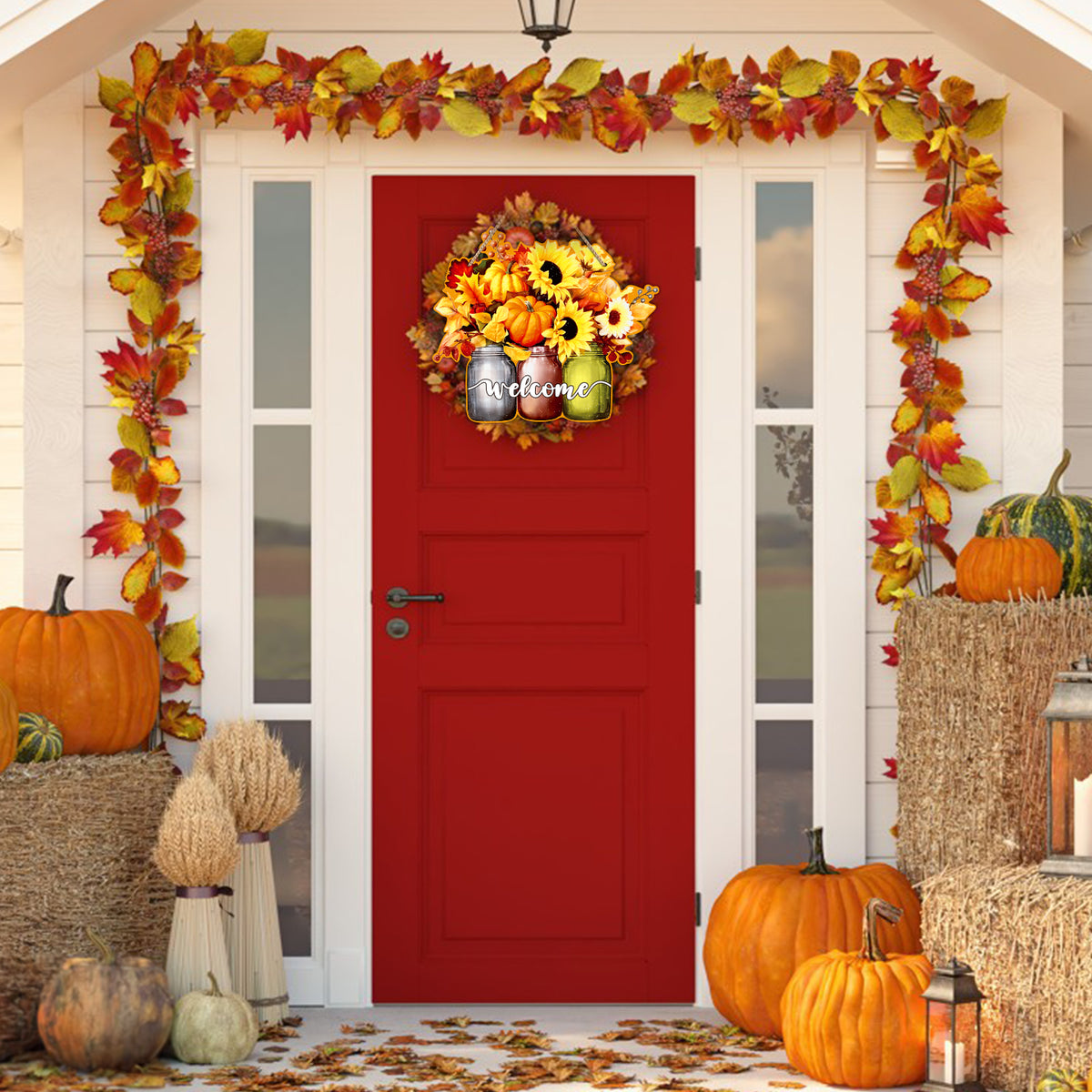 Autumn Fall Welcome Sign Wreath for Front Door Decorations B680065