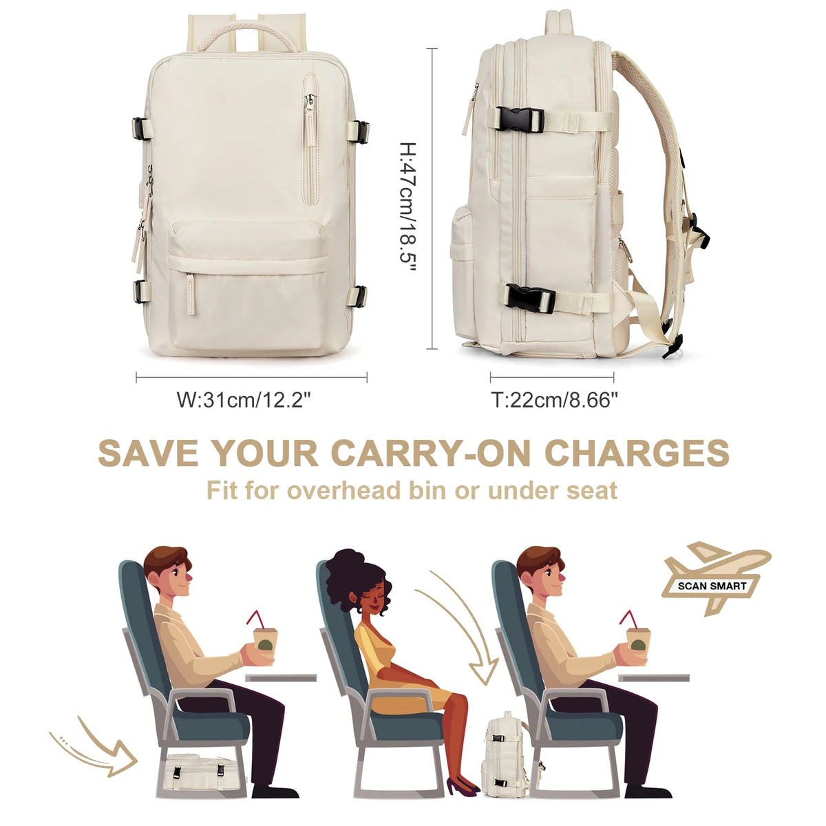 Waterproof Travel Backpack with USB Charging Port Shoes Compartment Z6400