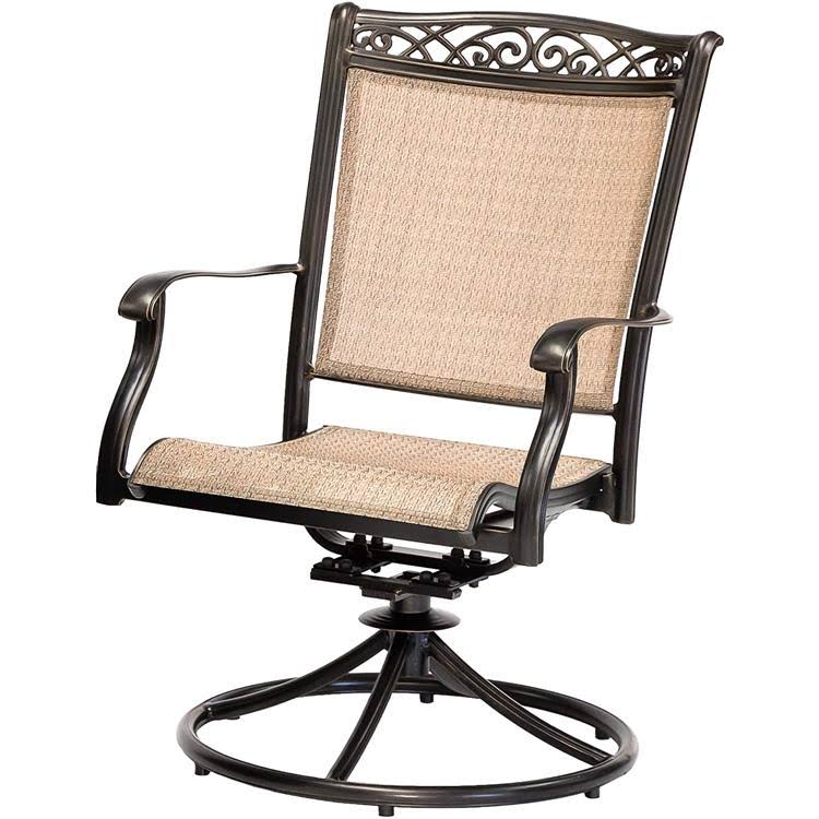 Beige 3-Piece Bistro Set with 2 Sling Swivel Rockers and Cast-Top Table A382