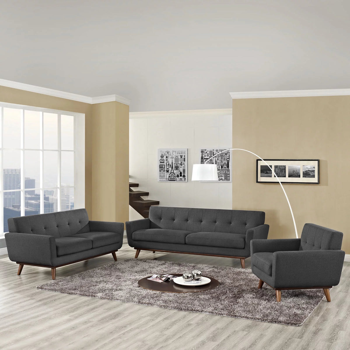 Gray Sofa Loveseat and Armchair Set of Three E7361