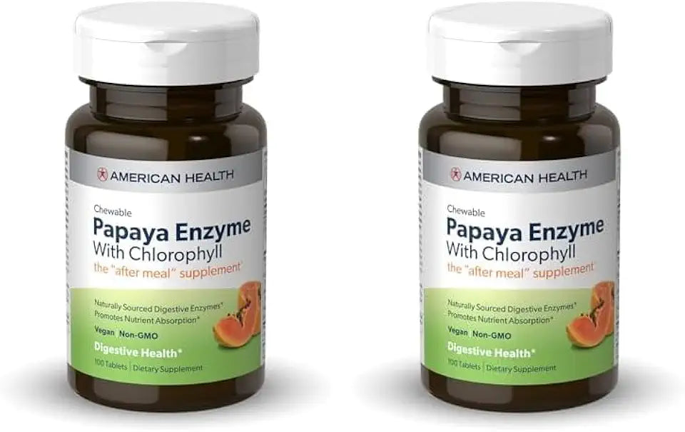 Papaya Enzyme with Chlorophyll Chewable Tablets 100 Count Pack of 2 F987