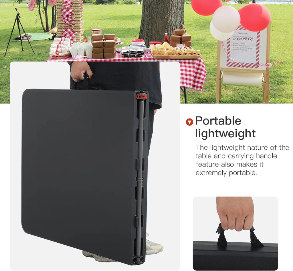 6ft Black Plastic Folding Table with Carrying Handle K4002