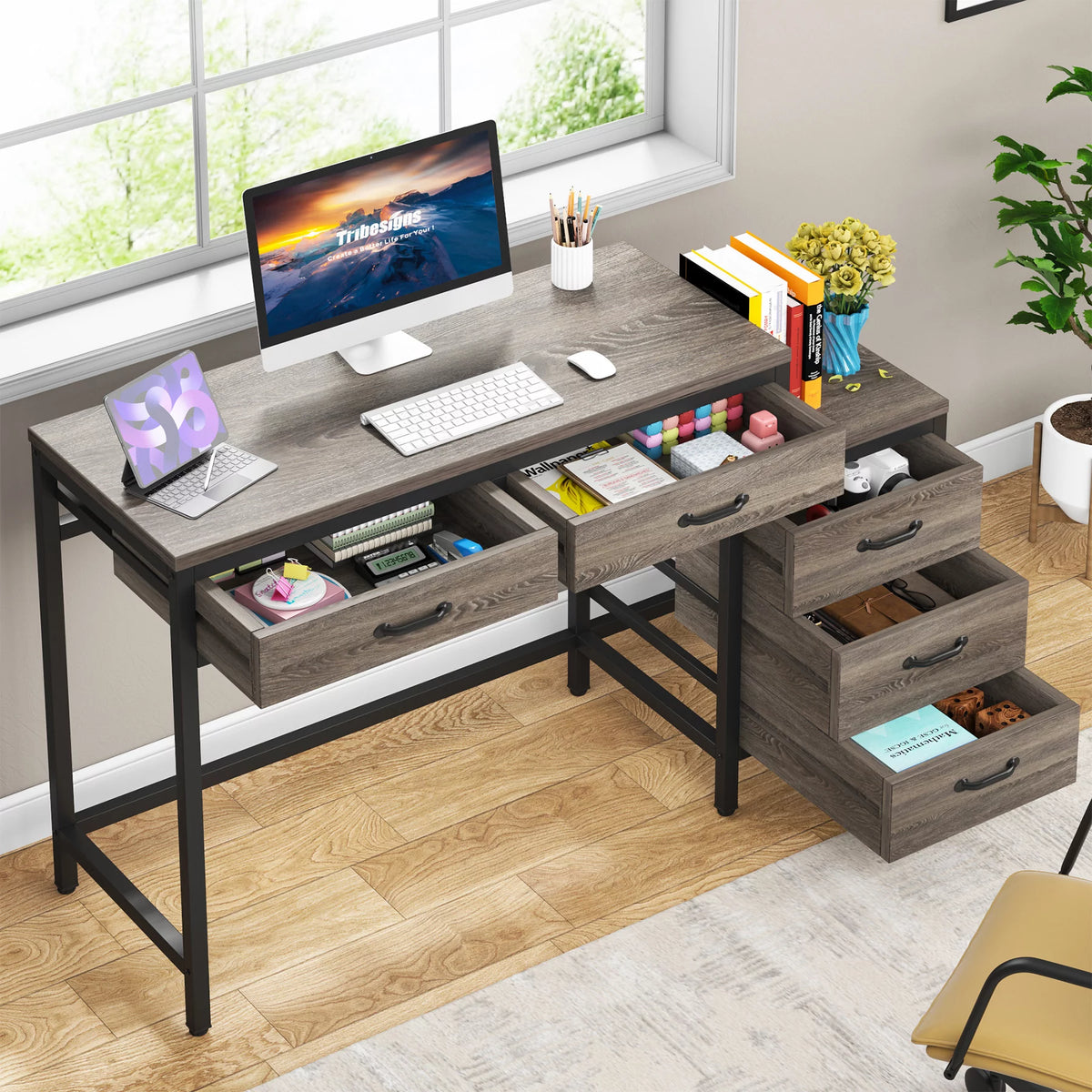 Computer Desk with 5 Drawers and File Cabinet K6154