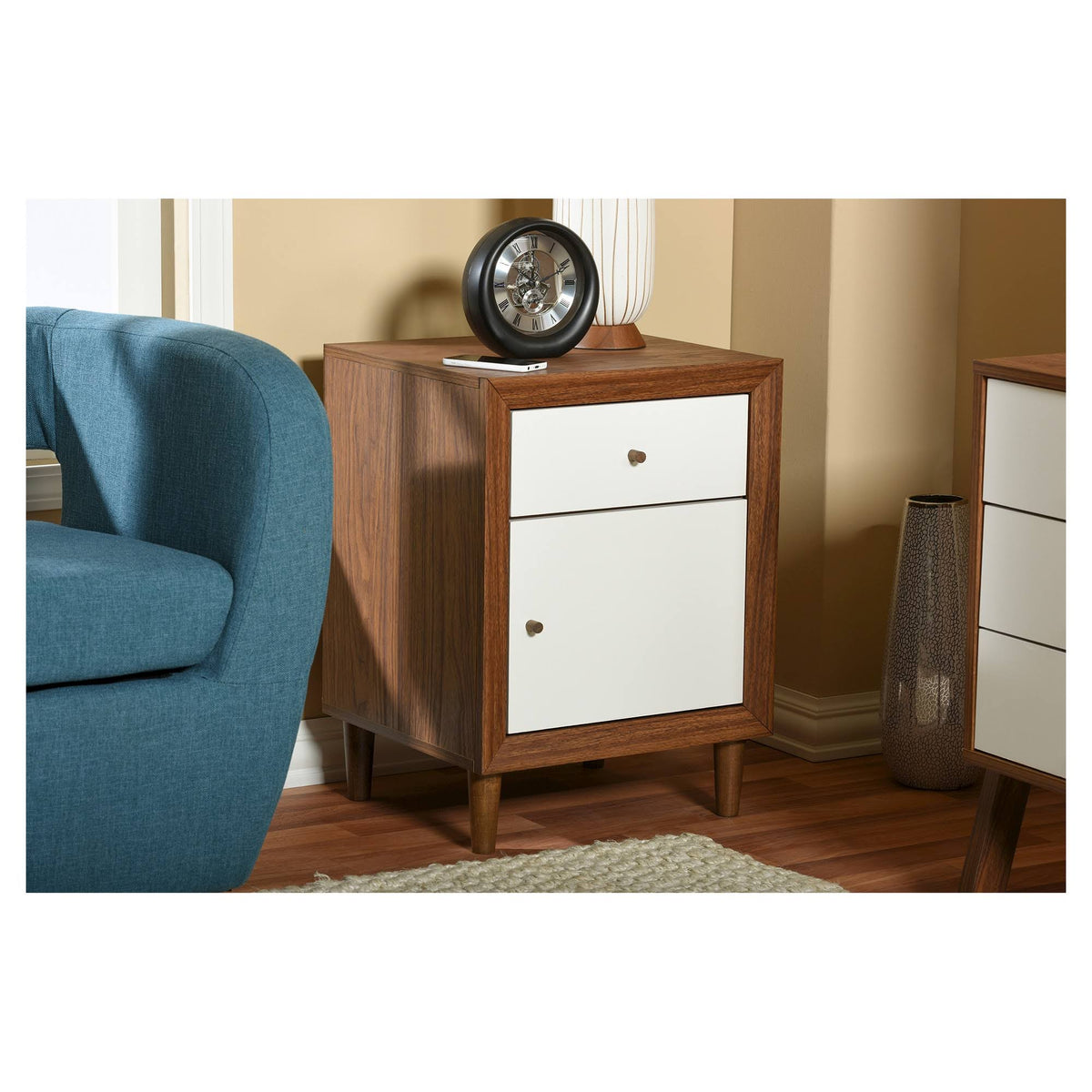 White and Walnut Wood 3-Drawer Chest J492460