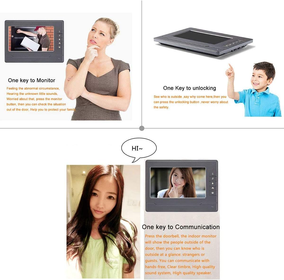 7 Inches LCD Monitor Wired Video Doorbell System with 1 Camera F540283
