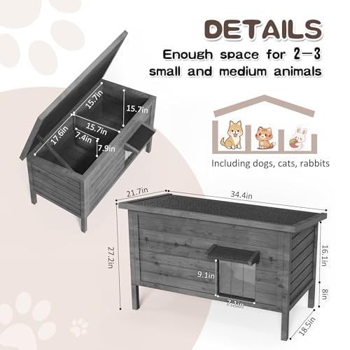 Outdoor Cat House Fully Insulated Wooden Weatherproof 34.4" L x 21.7" W x 27.2" H N859041