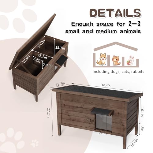 Outdoor Cat House Fully Insulated Wooden Weatherproof 34.4" L x 21.7" W x 27.2" H N859041