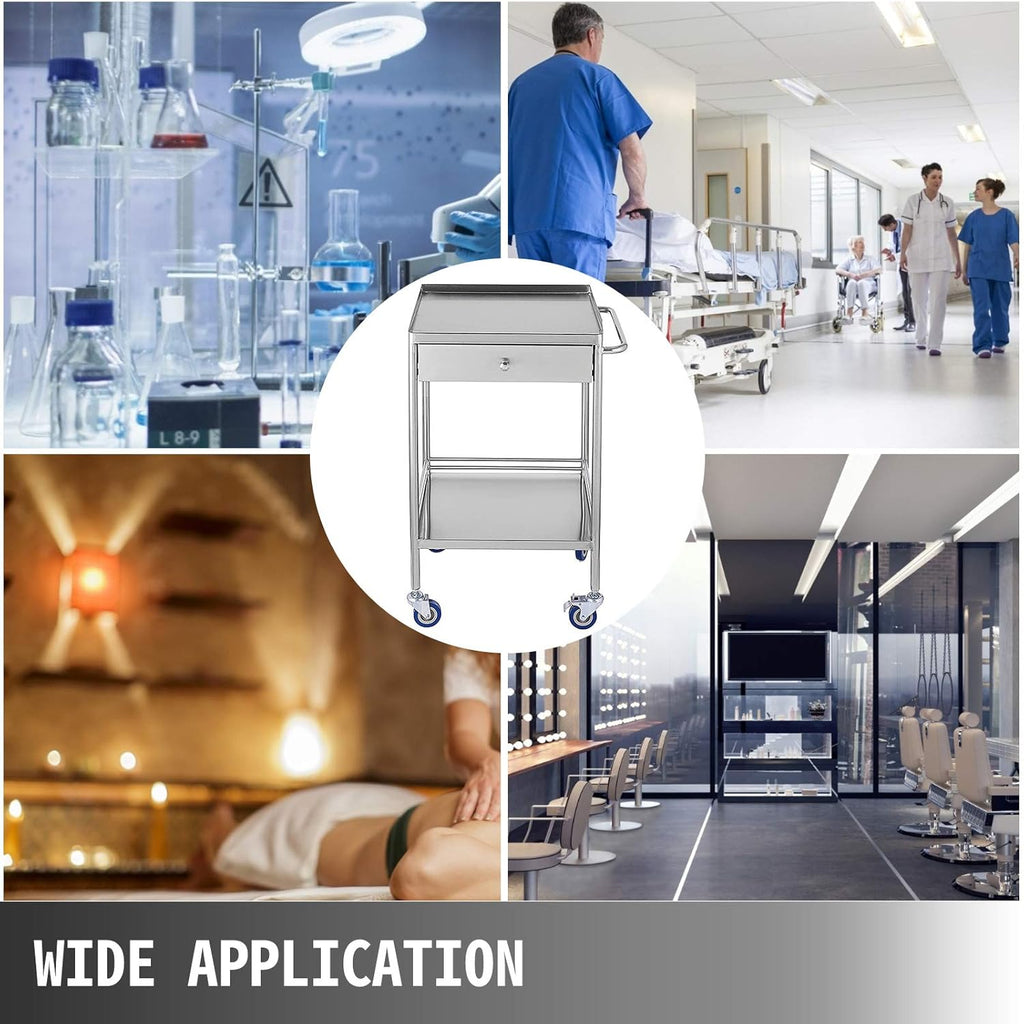 Stainless Steel Utility Cart with 2 Shelves and 1 Drawer U332