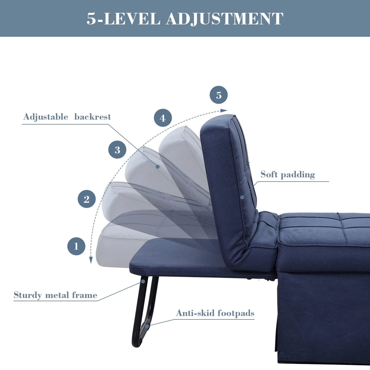 Folding Sofa Bed 4 in 1 Twin Size Grey B261362