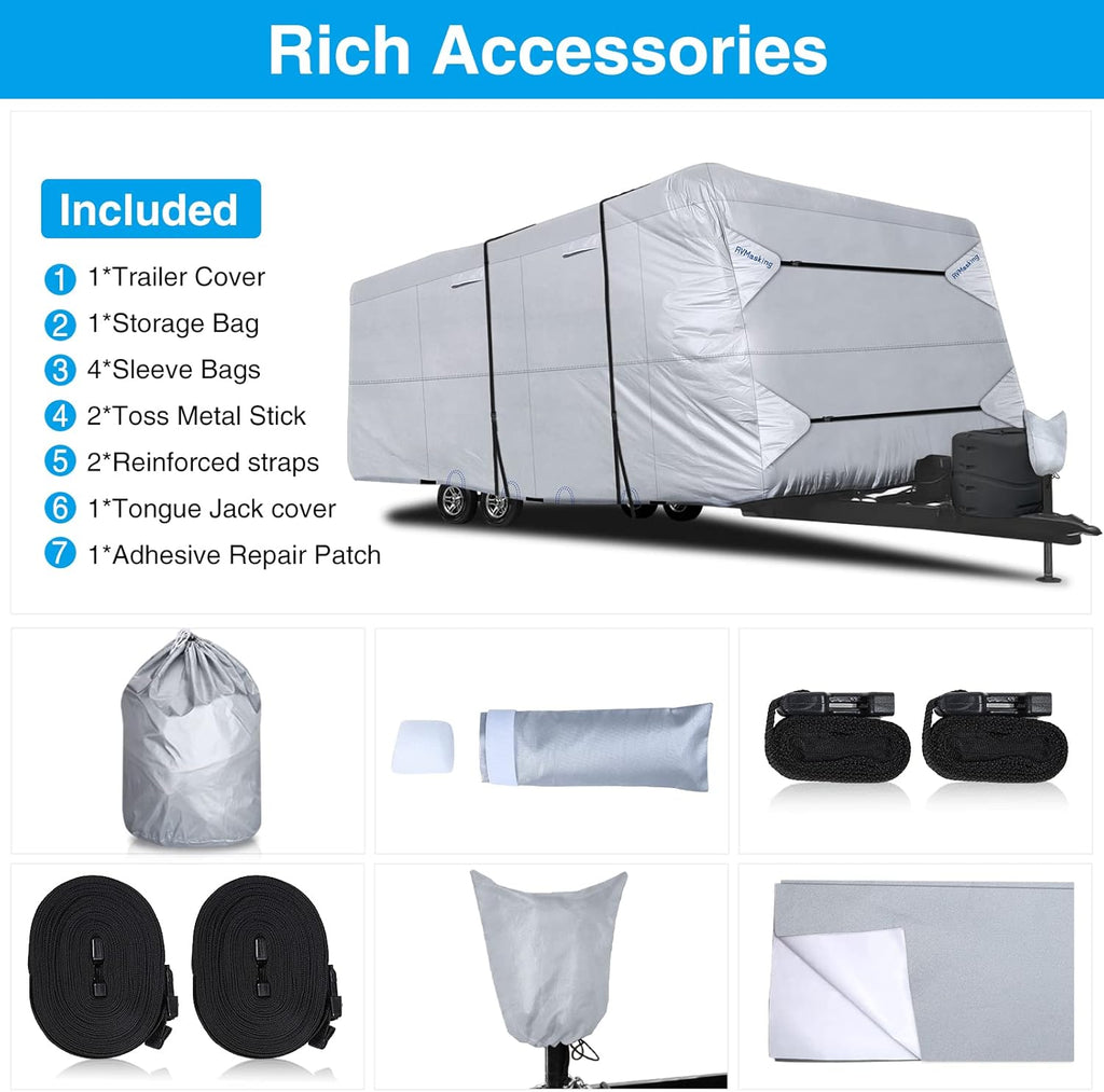 Rip-Stop RV Cover Fits 31'7" - 34' Long Motorhome, Waterproof Camper Cover with Gutter Covers, Adhensive Repair Patch C795