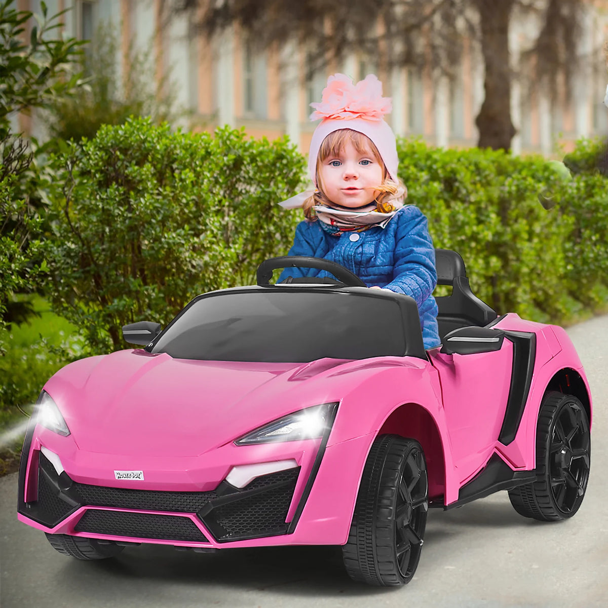 12V Kids Ride On Car with Lights MP3 Openable Doors Pink C982540