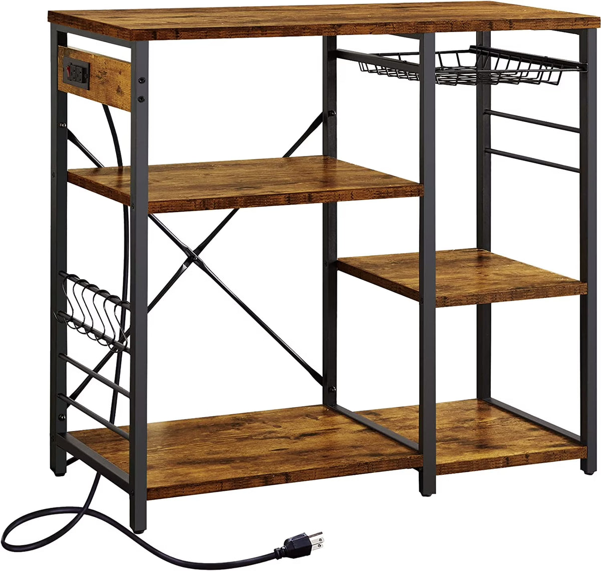 Rustic Brown Bakers Rack with Power Outlet V330