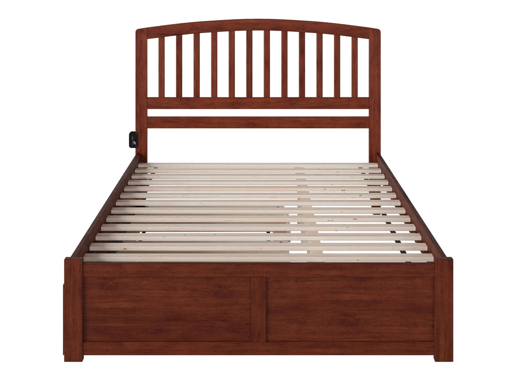 King Solid Wood Platform Bed with Footboard and Twin XL Trundle in Walnut T7510