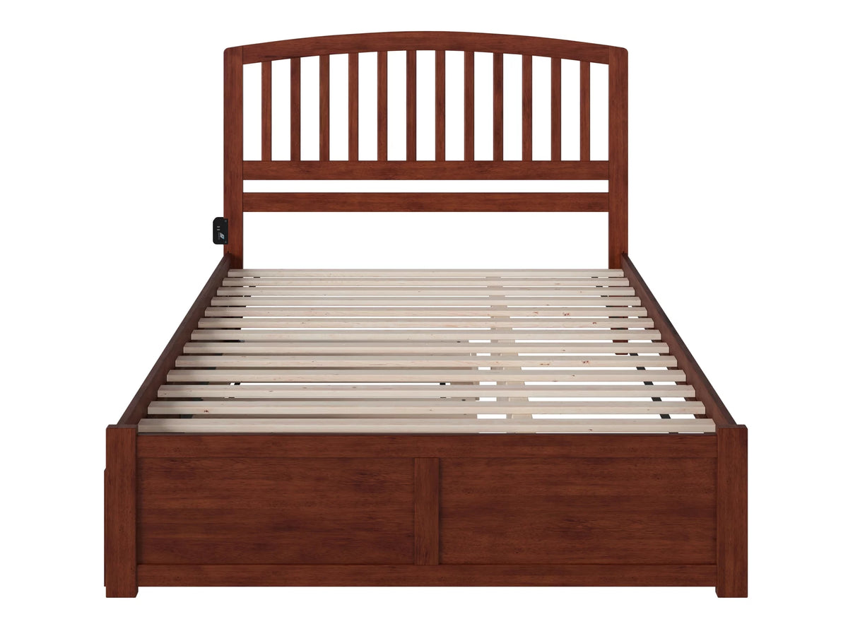 King Solid Wood Platform Bed with Footboard and Twin XL Trundle in Walnut T7510