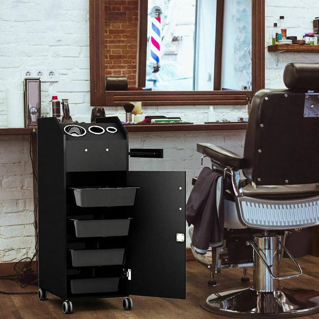 Black Salon Trolley Cart with 4 Storage Trays A385