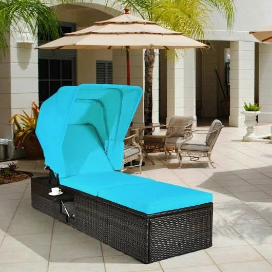 Turquoise Folding Canopy Chaise Lounge Chair Y537