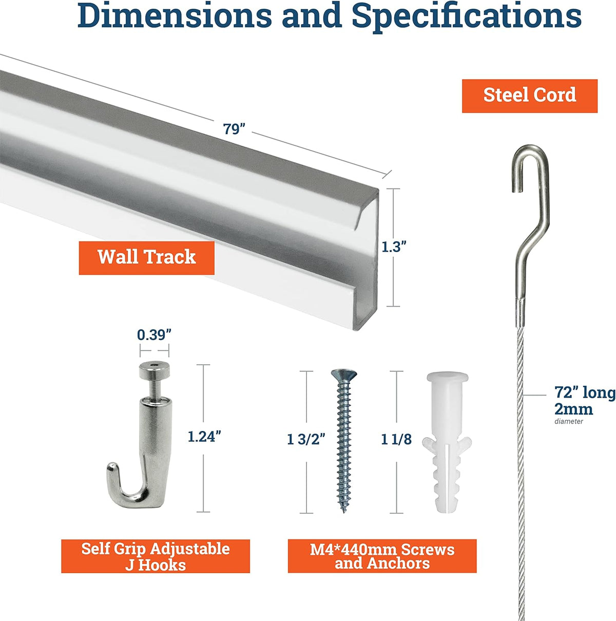 79 Inch Steel Track Kit with Picture Hooks and Hardware G444