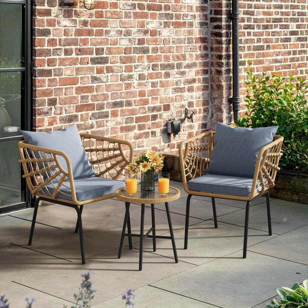 3-Piece Wicker Bistro Set with 2 Chairs and Coffee Table J984