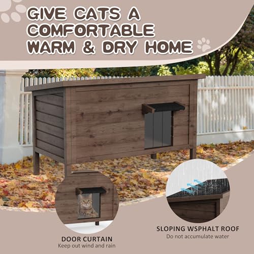 Outdoor Cat House Fully Insulated Wooden Weatherproof 34.4" L x 21.7" W x 27.2" H N859041