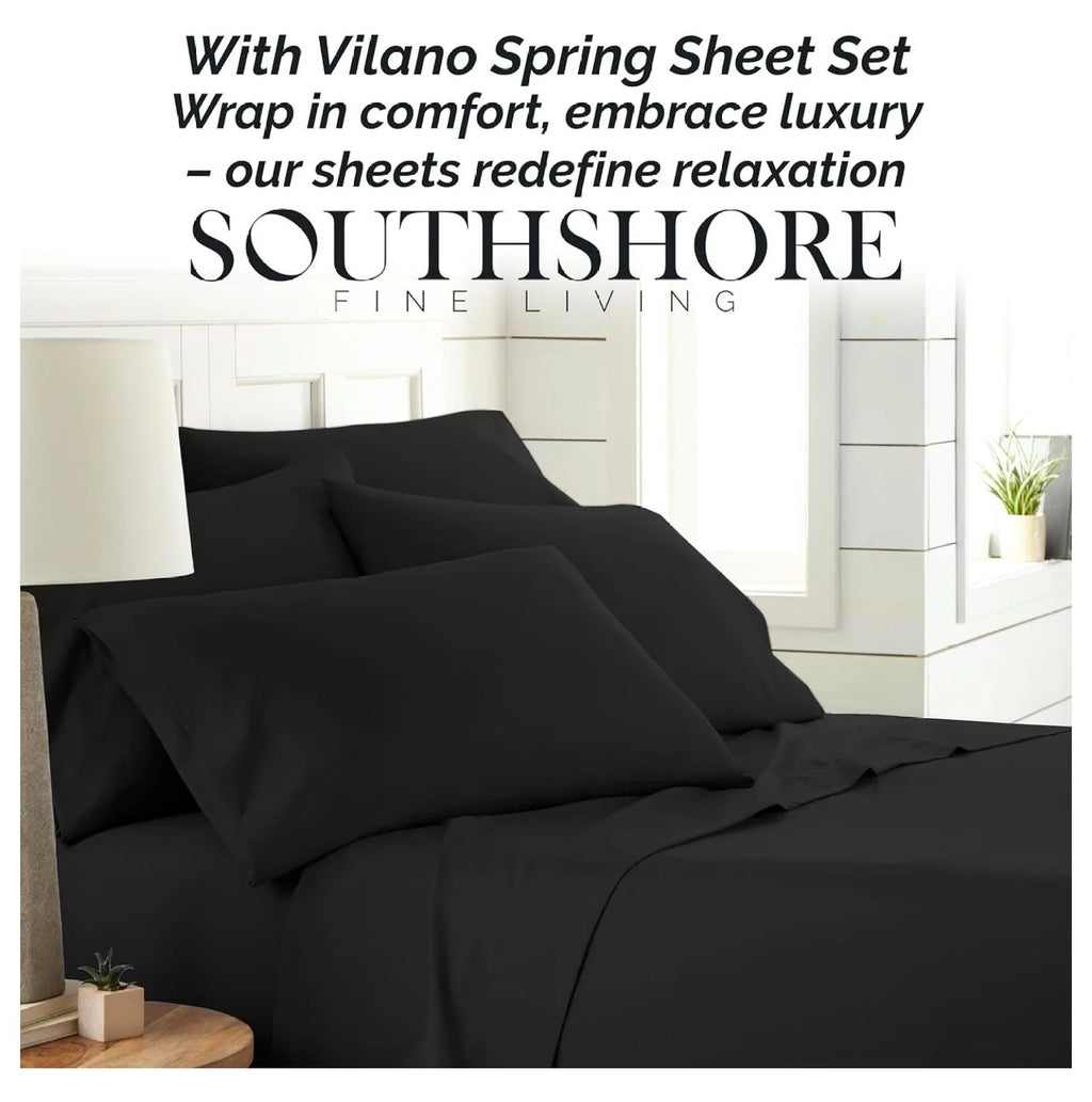 Black 6-Piece King Microfiber Bed Sheets Set with 21" Deep Fitted Sheet Q41113