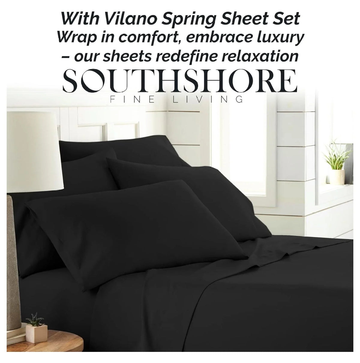 Black 6-Piece King Microfiber Bed Sheets Set with 21" Deep Fitted Sheet Q41113