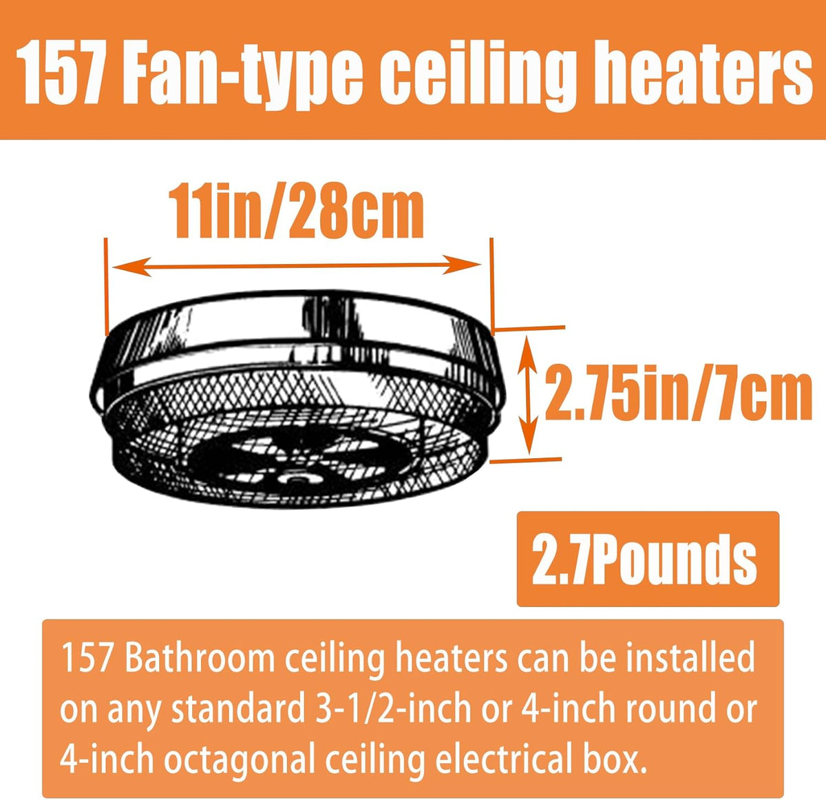 Bathroom Ceiling Heater, 1250W Instant Heat U7600