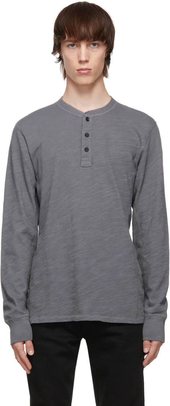 Grey Cotton Henley A6540
