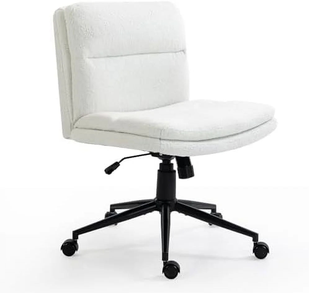 White Armless Wide Office Desk Chair with Wheels N21737