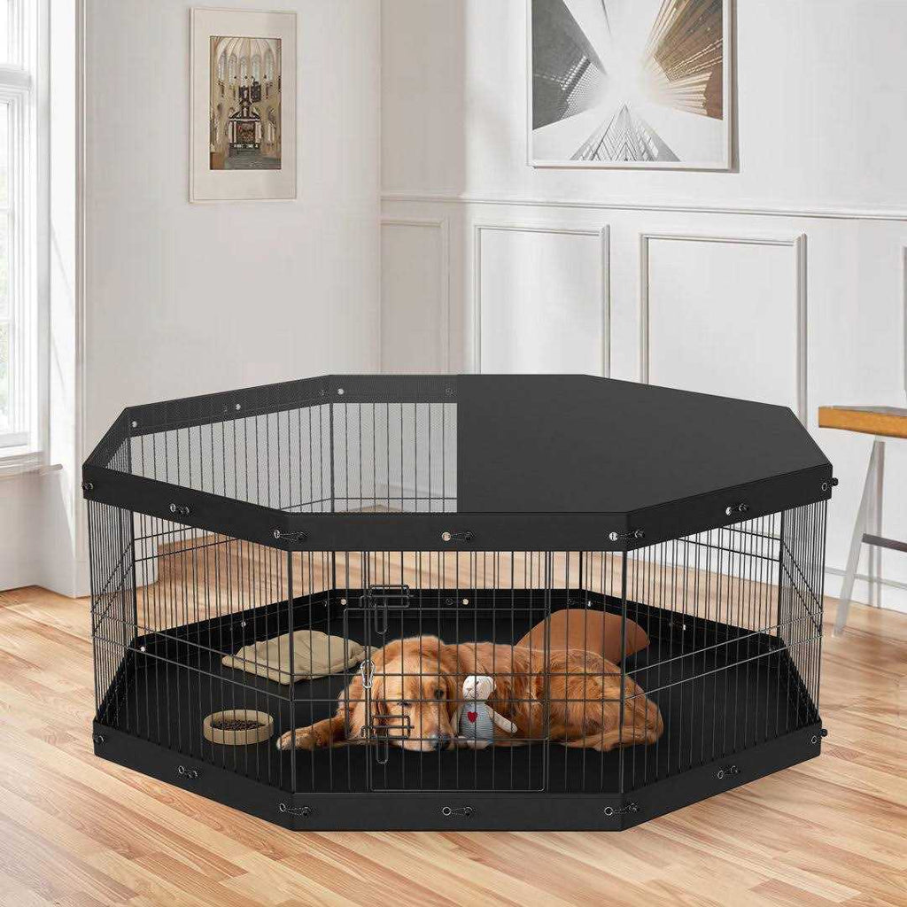 Foldable Metal Dog Playpen with Top Cover and Bottom Pad J780