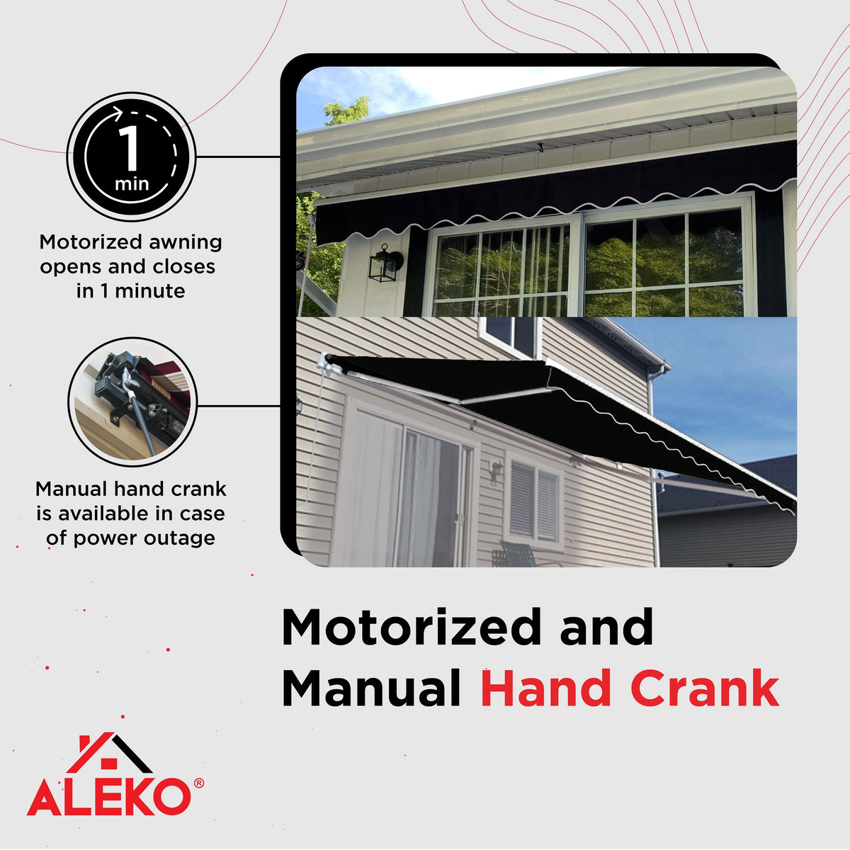 Grey White Striped Motorized Retractable Patio Awning U40844