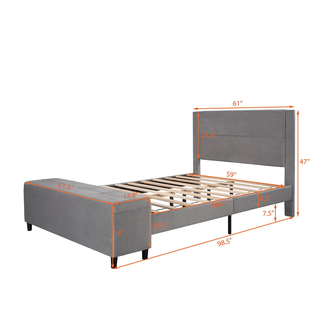 Light Gray Queen Size Storage Upholstered Platform Bed B5068