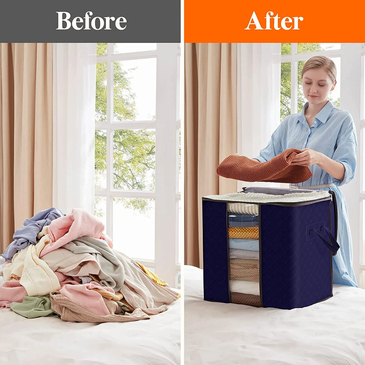 Blue 90L Clothes Storage Bag 6 Pack T247
