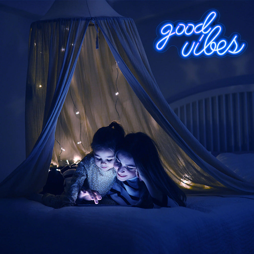Good Vibes Neon Sign, LED Neon Light Signs for Wall Decor Powered by USB 16.1"x8.3" H30144