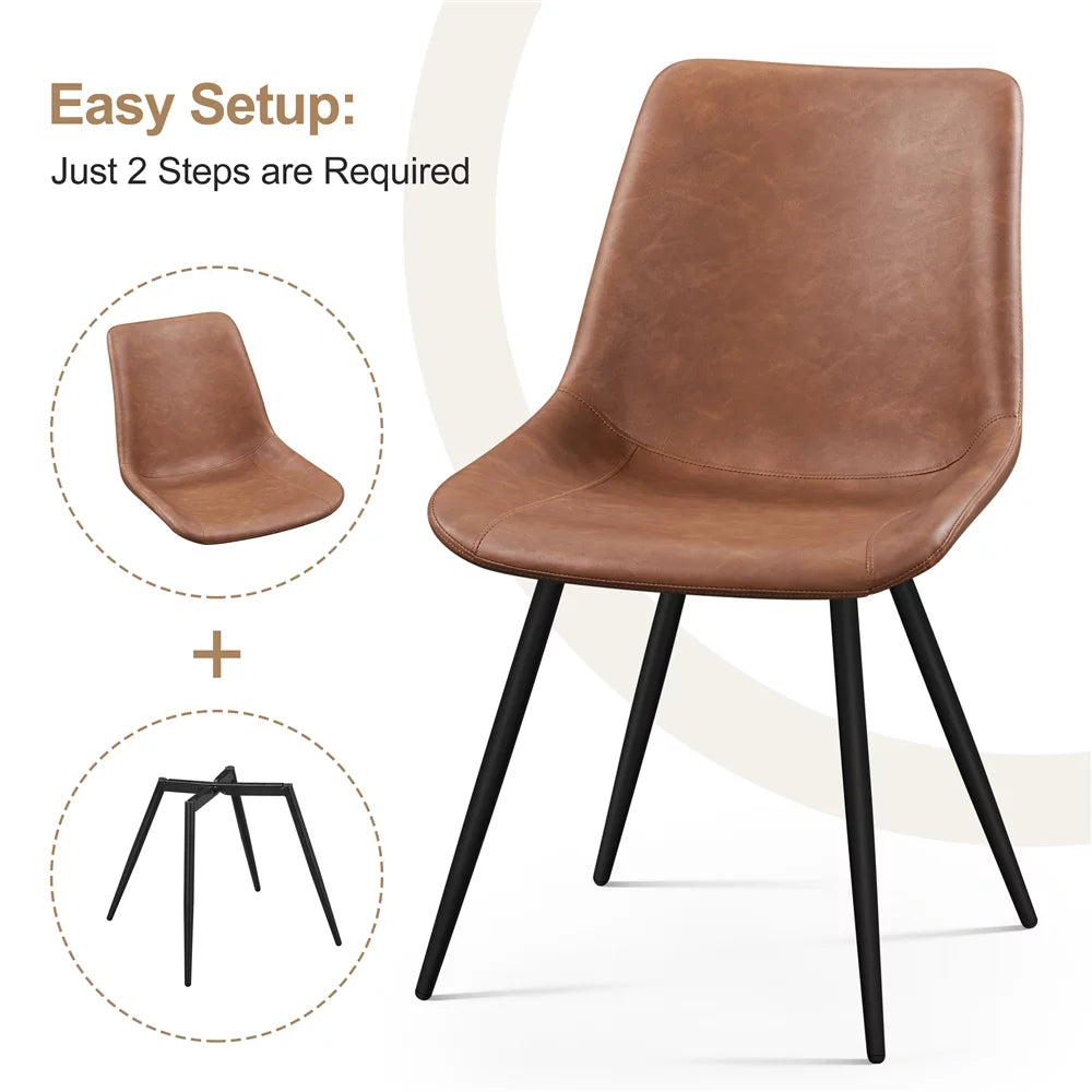 Brown Faux Leather Dining Chairs with Metal Legs A3509