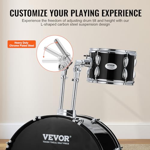 Black 5-Piece Drum Set with Bass, Toms, Snare, Floor, Stands, Cymbal, Hi-Hat Pedal and Drumsticks S1772