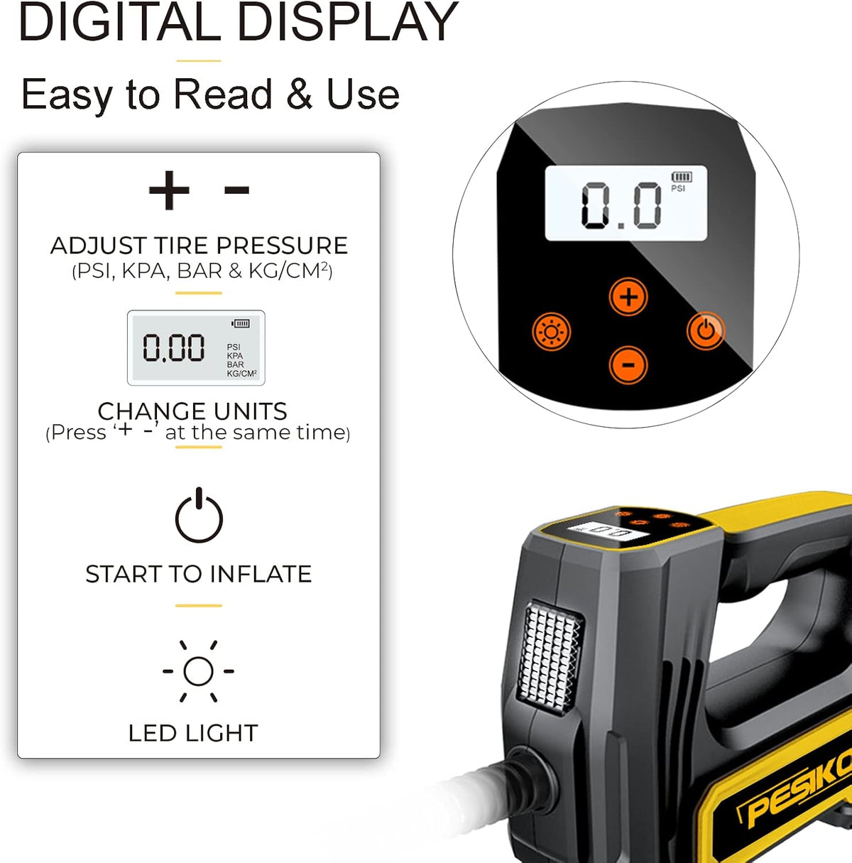 150PSI 10000mAh Cordless Tire Inflator with Digital Pressure Gauge X782
