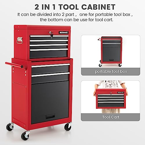Rolling Tool Chest Cabinet with Wheels and Lock, 6 Drawers R914218
