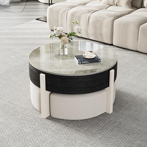 Round Lift Top Coffee Table with Stools and Storage C562149