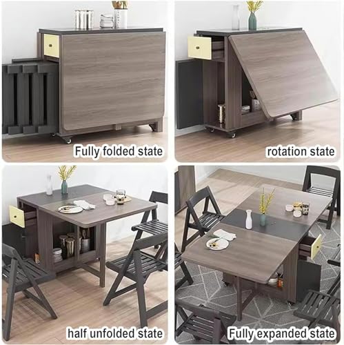 Brown Folding Dining Table with 4 Chairs and Storage Space N19154