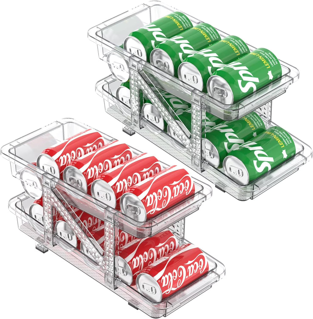 2 Pcs Clear Plastic Beverage Soda Can Organizer for Refrigerator G94856