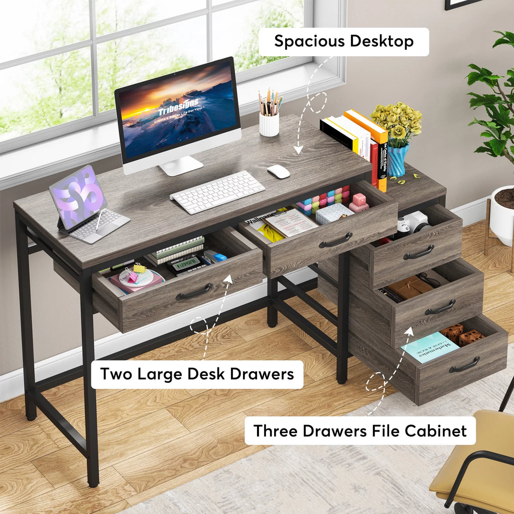 Computer Desk with 5 Drawers and File Cabinet K6154